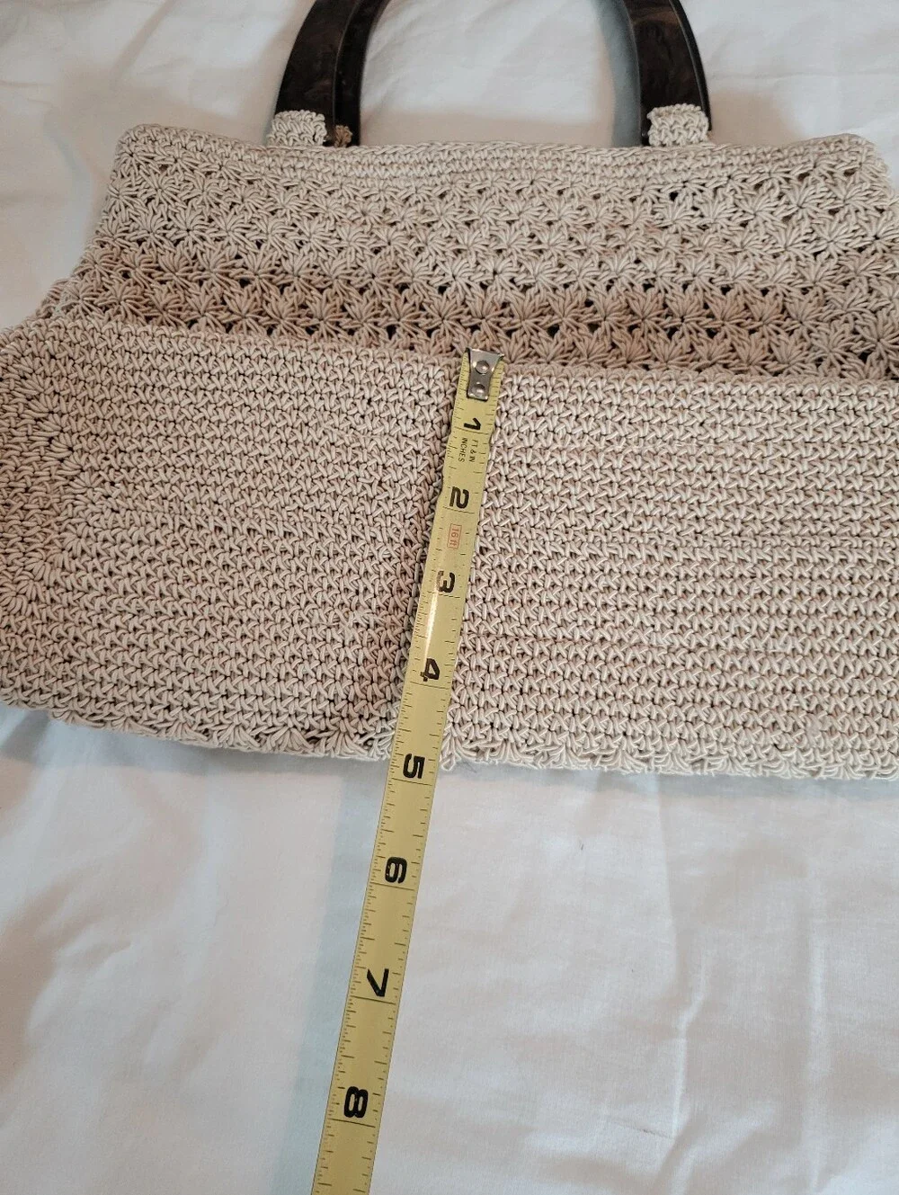 Vintage Liz Claiborne Cream Crochet Star Stitch Handbag Tortoiseshell Handle